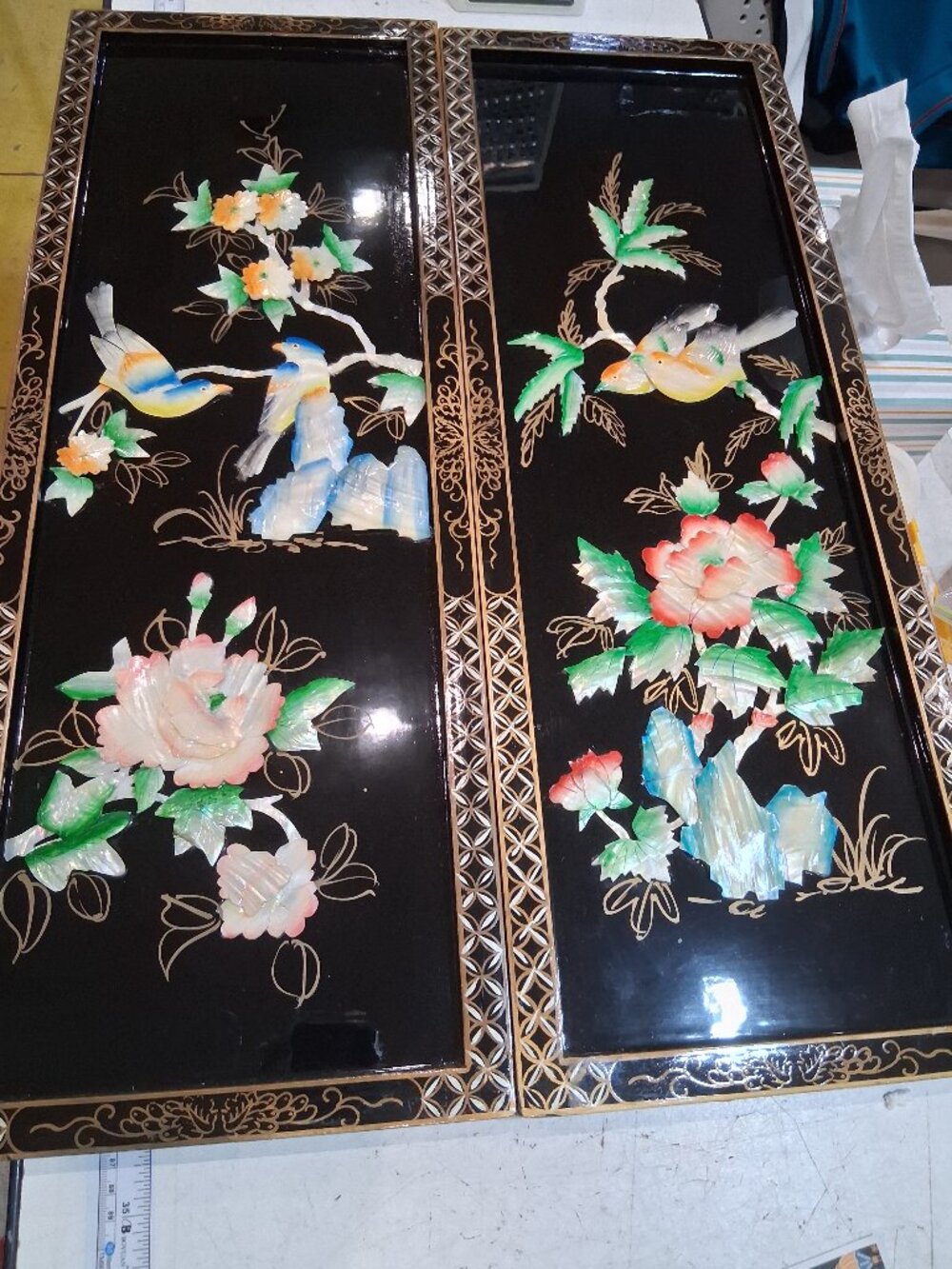 Lot of Two Mother of Pearl Japanese Wall Hangers